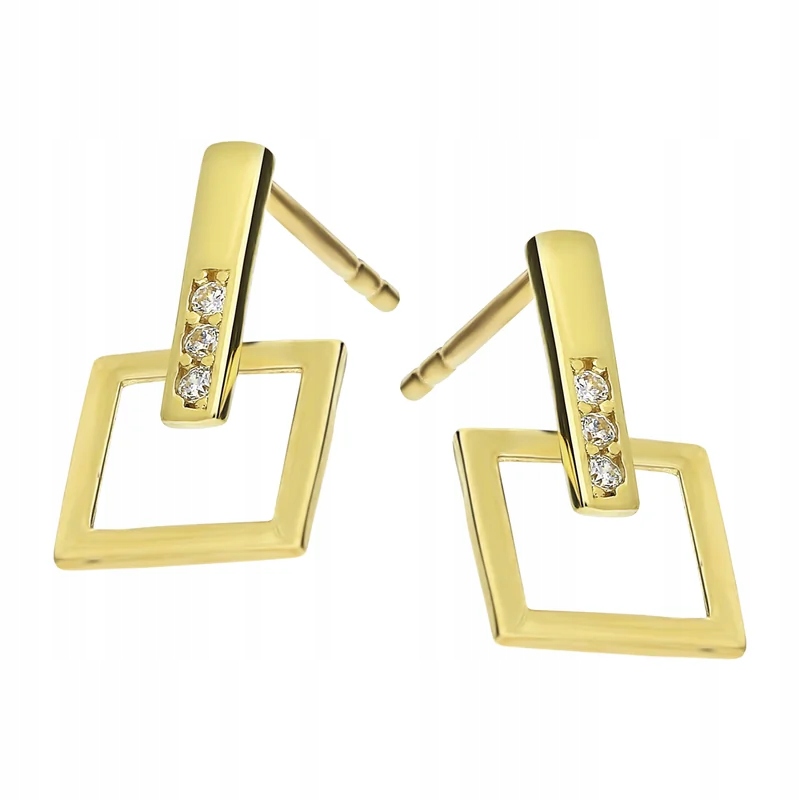 Dámské náušnice ze zlata 585 čtverec rámeček s kubickou zirkonií, dárek 0,88g