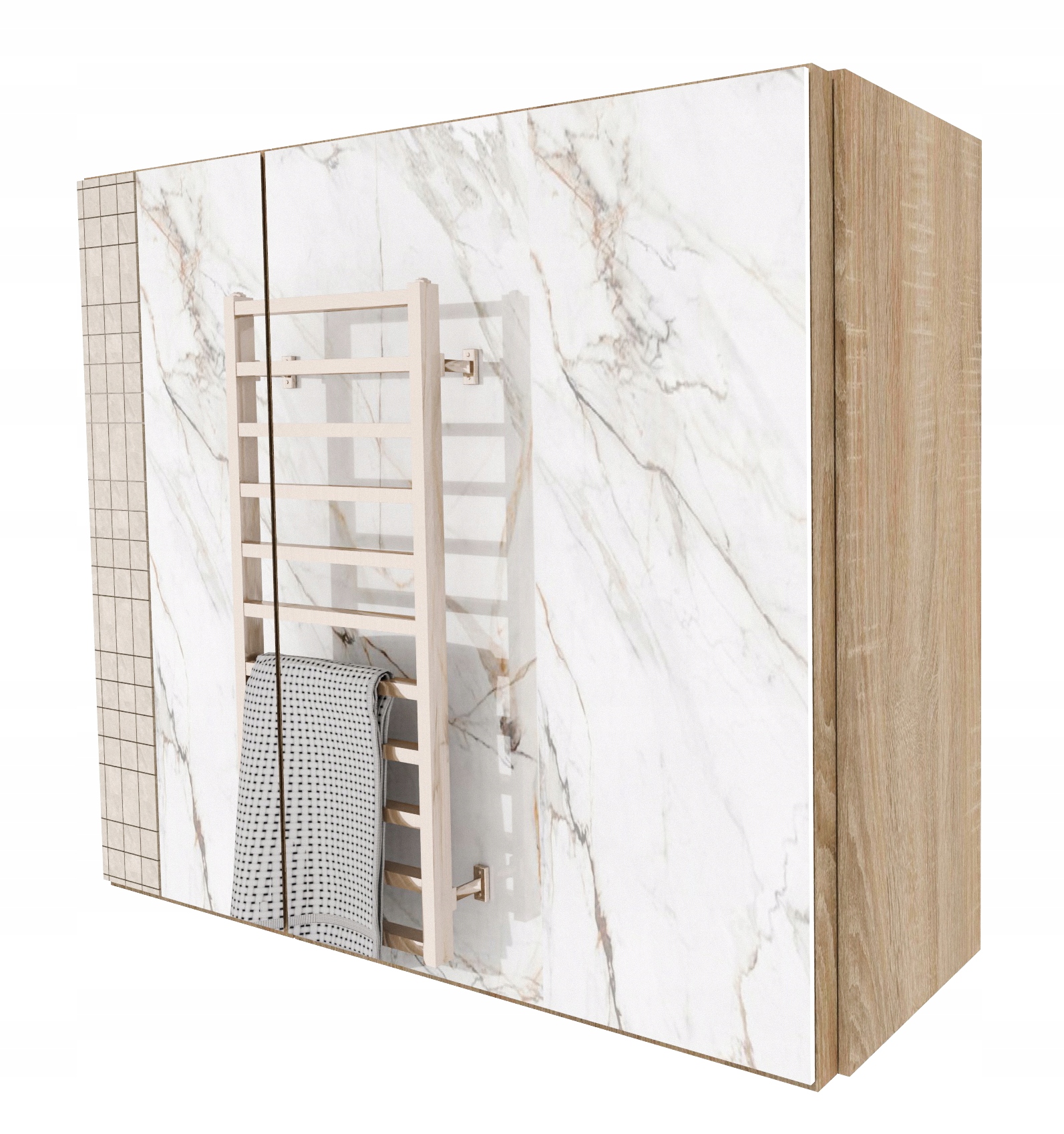 Koupelnová skříňka, regál do koupelny, police zrcadlo, závěsná, dub sonoma