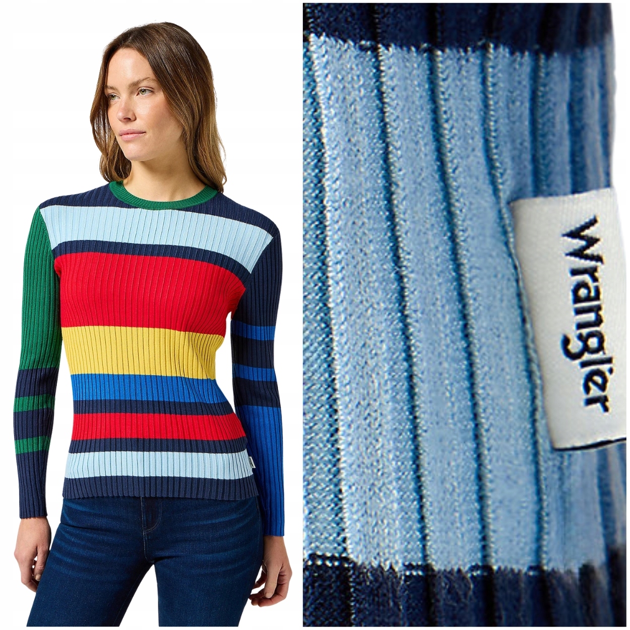 Wrangler Slim Rib Sweater elastický přiléhavý dámský pruhovaný svetr L