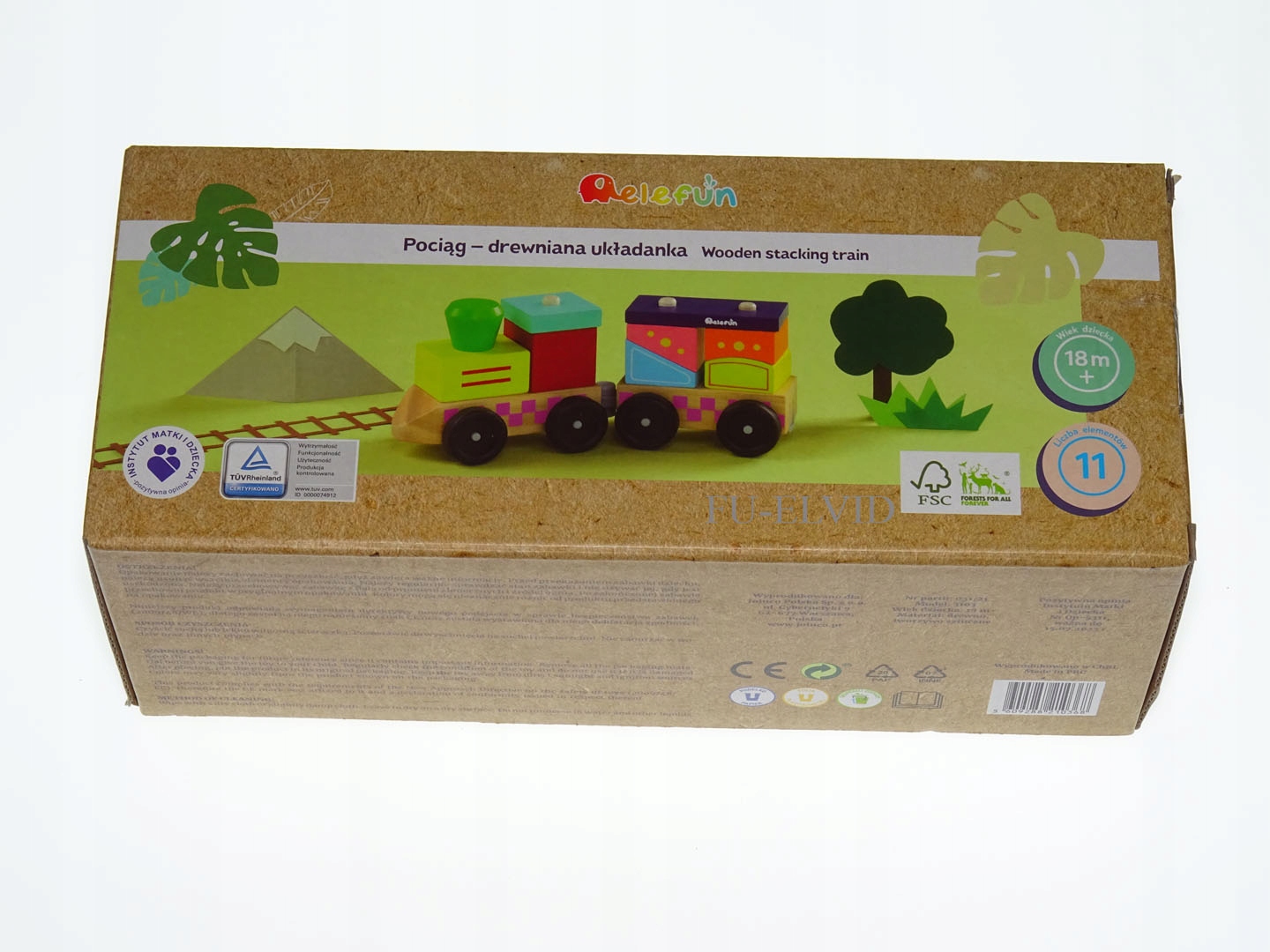 DREWNIANA UKŁADANKA POCIĄG KLOCKI ELEFUN
