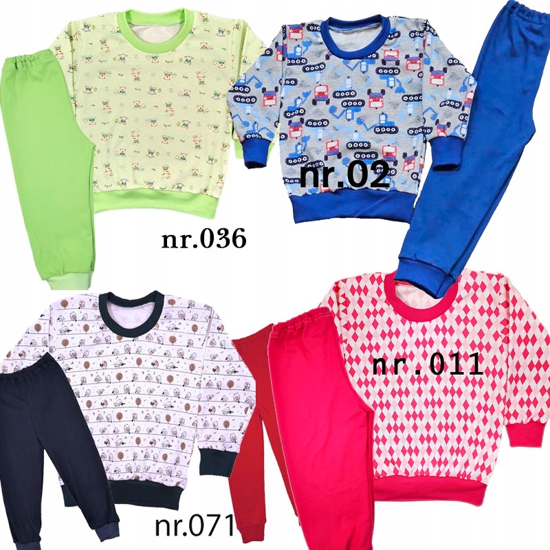 Piżamki Długi Rękaw 100% bawełna POLSKIE + wzory świąteczne 80 cm Długość spodni długie