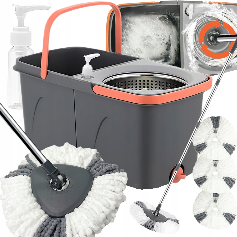 Levně Rotační Mop 360 Turbo S Kbelíkem A 3 Návleky Z Mikrovlákna 2V1, Sada Mopů