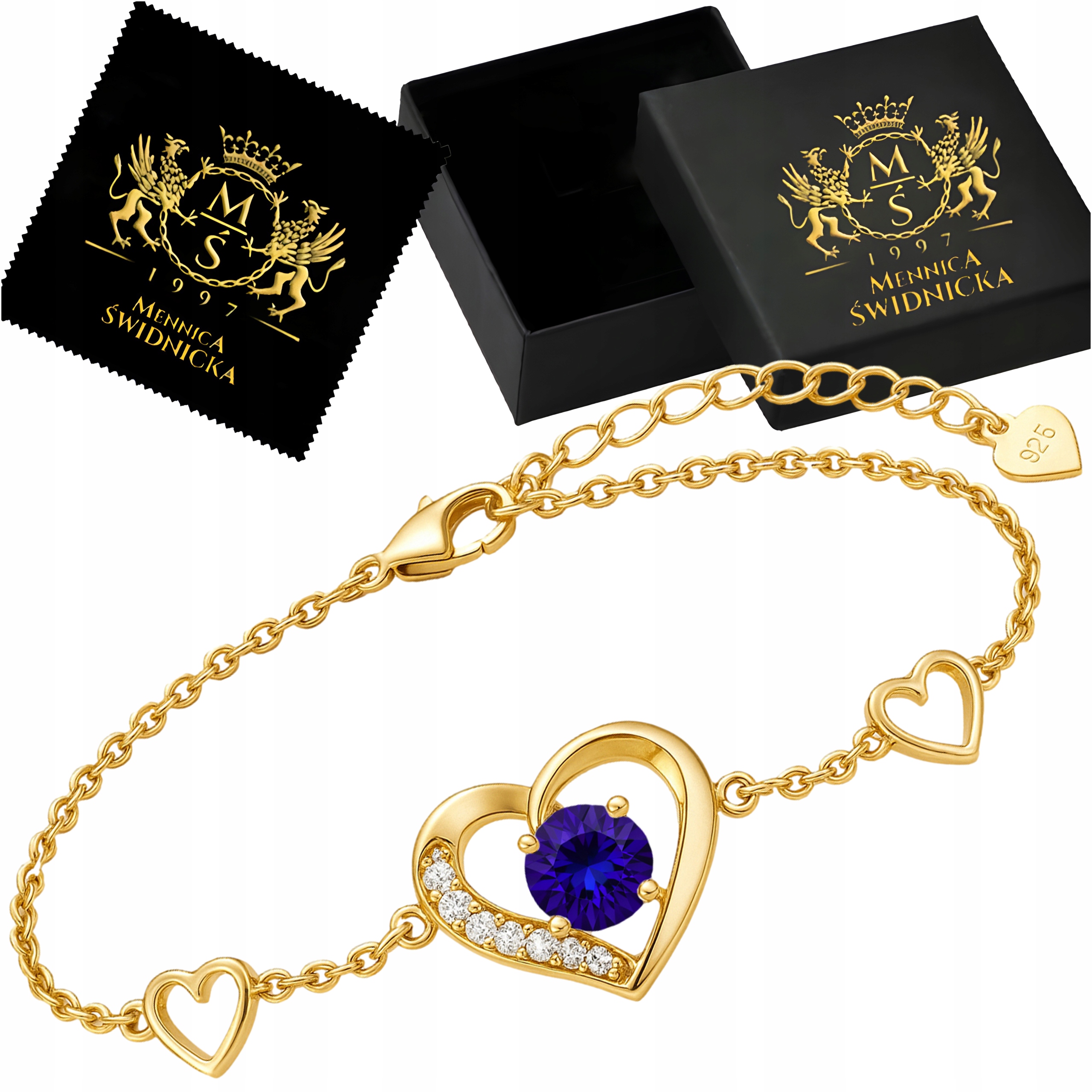 Zlatý náramek Srdce s křišťálem a zirkony – Stříbro 925