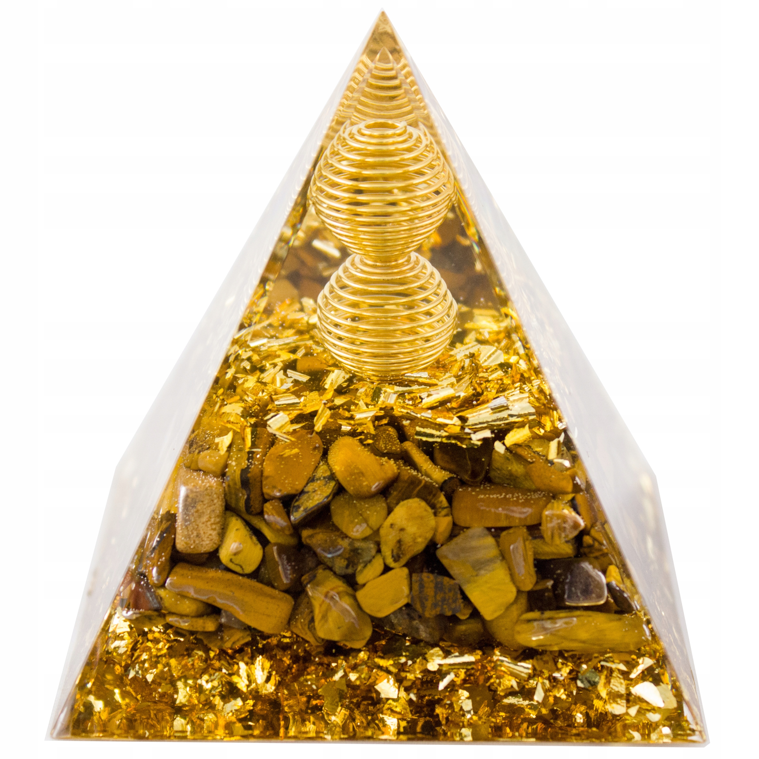 Piramidka Orgonit Tygrysie Oko Złota Folia Miedź Sukces Finanse 6 cm