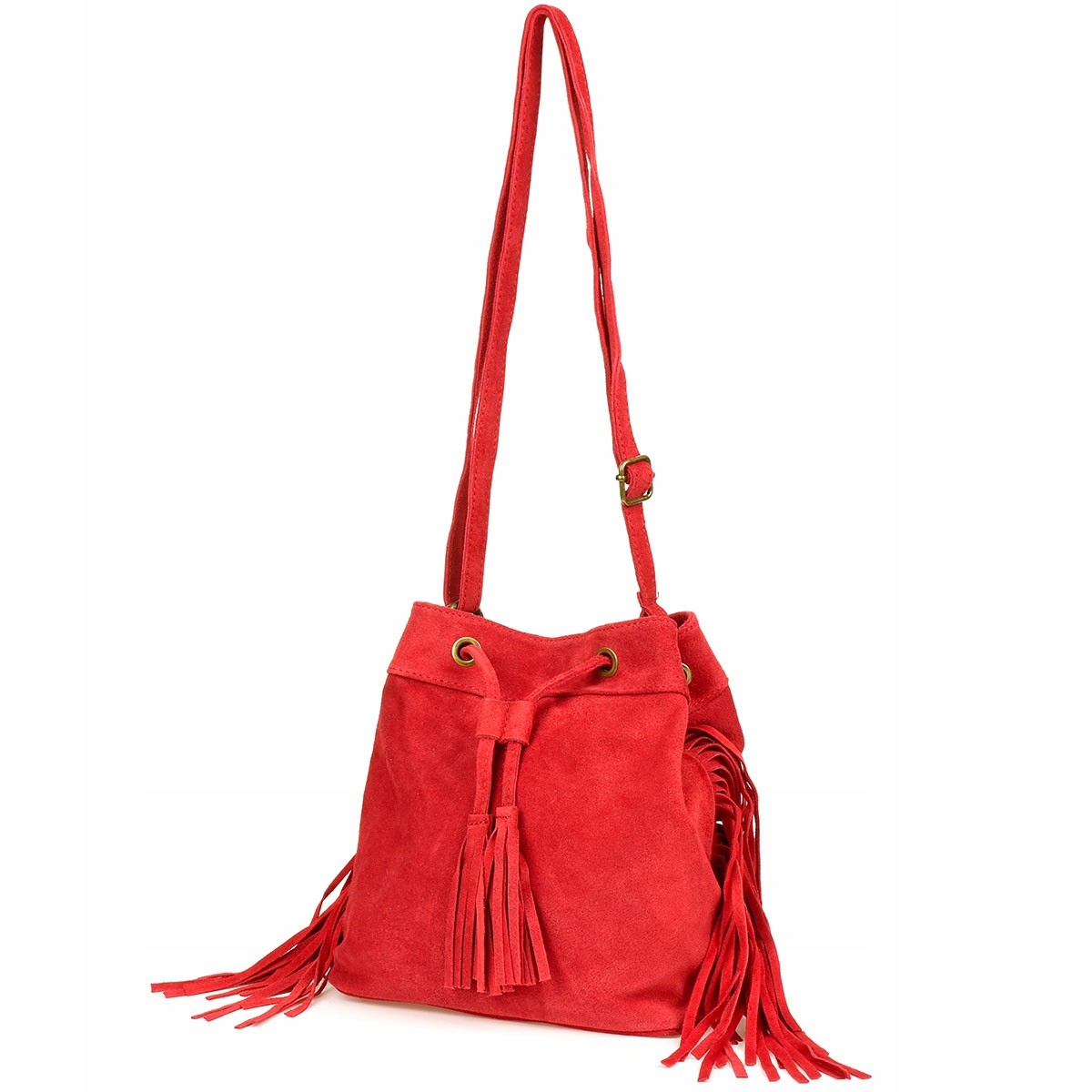 Dámská kožená kabelka se semišovými šňůrkami, taška