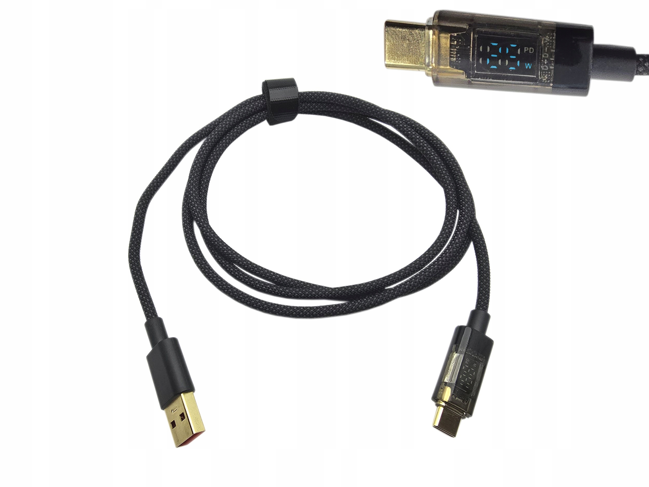 Przewód Usb -> Usb-c 1m w oplocie z watomierzem