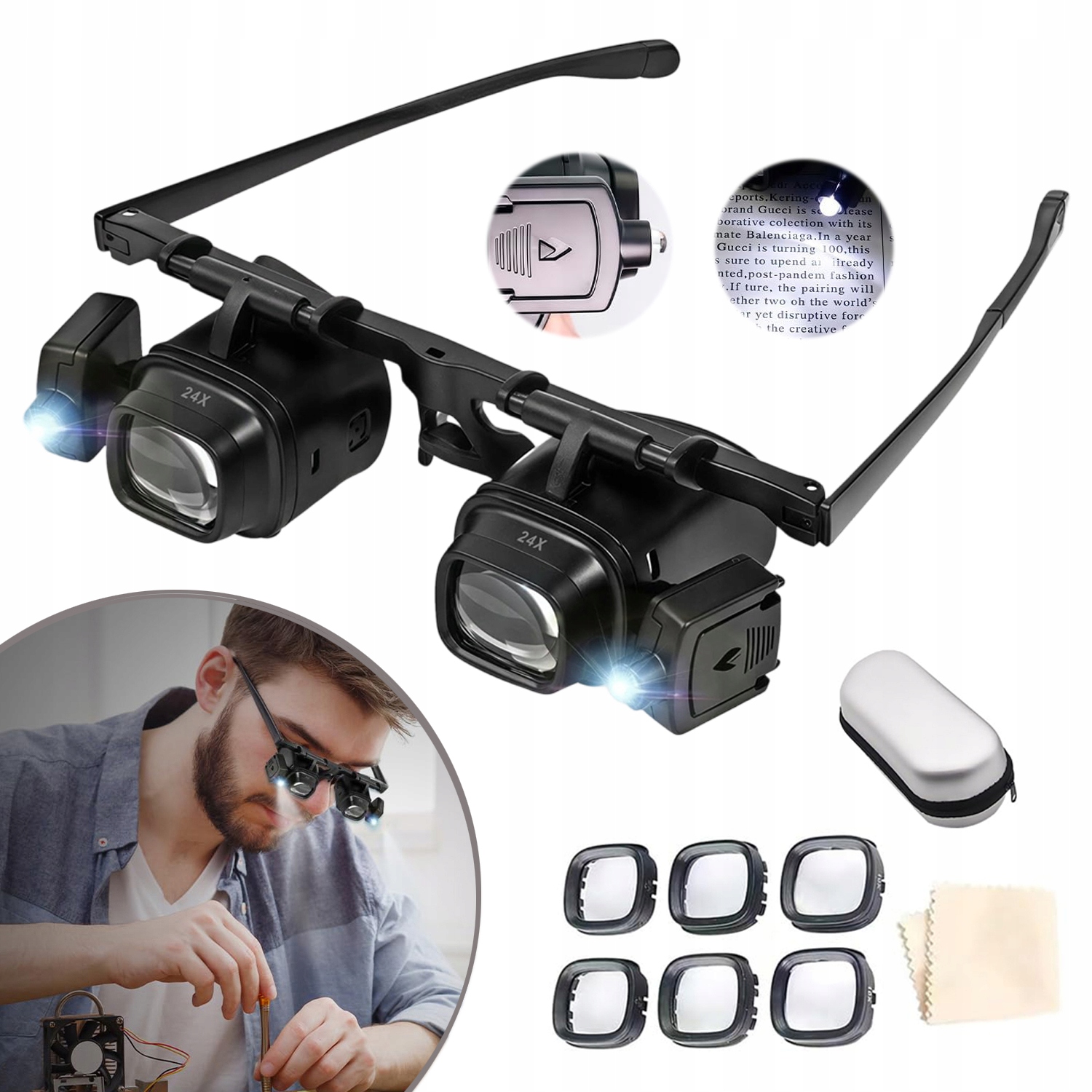 OKULARY POWIĘKSZAJĄCE ZE ŚWIATŁEM, LUPA POWIĘKSZAJĄCA, LUPA NA GŁOWĘ