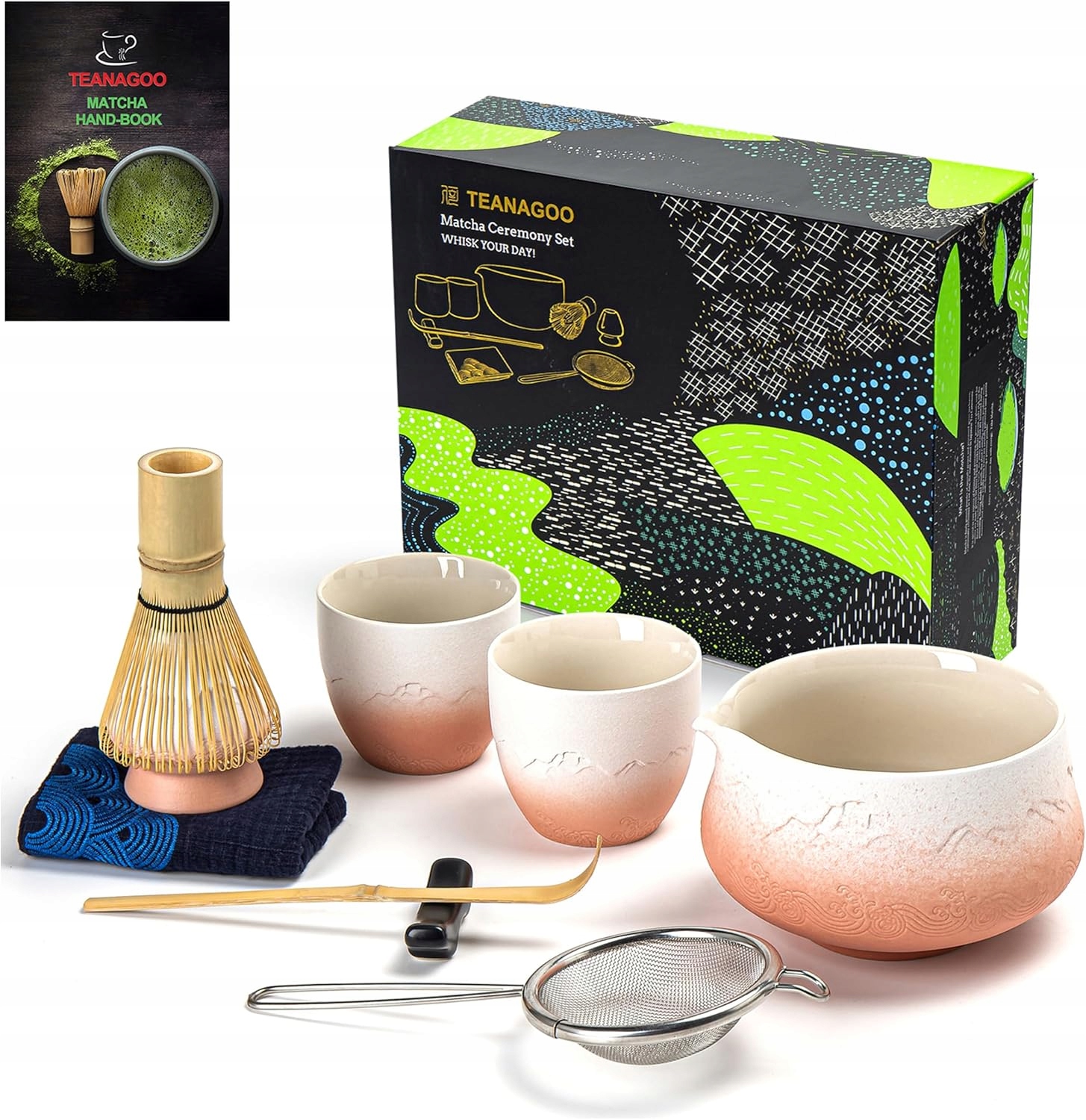 Teanagoo Sada Matcha 9 dílů Bambus Keramika Gradient růžová bílá