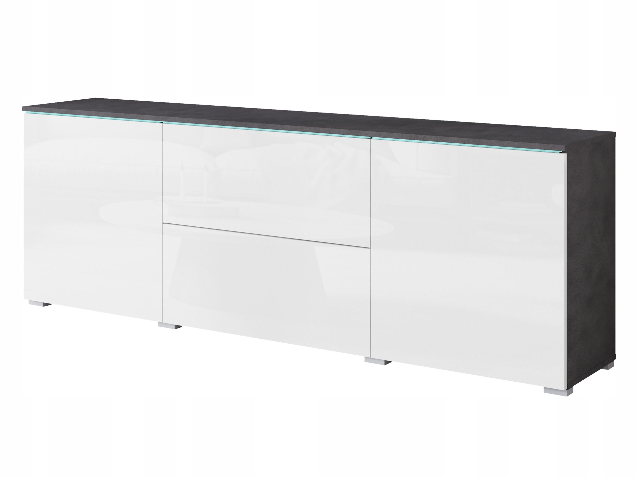 Vysoký lowboard Rtv 180 cm Tv skříňka s zásuvkami matera bílý lesk