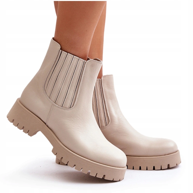 Kotníkové Boty Dámské Nazouvací Kůže Přírodní Lewski 3611 Béžová 41