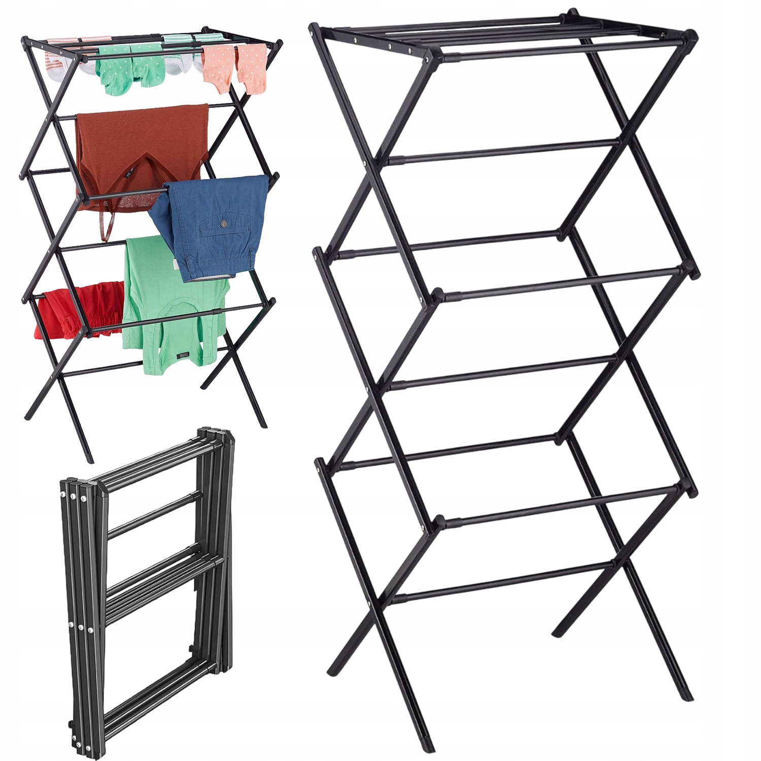 Levně Sušák Na Prádlo, Stojací, Skládací, Velký, Černý Na Oblečení A Prádlo
