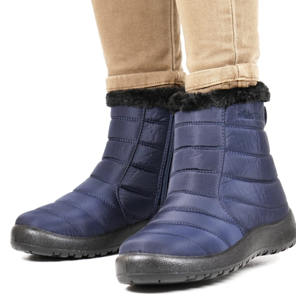 Modré Dámské Nízké Lehké Sněhule Na Zip, Voděodolné S Kožešinou