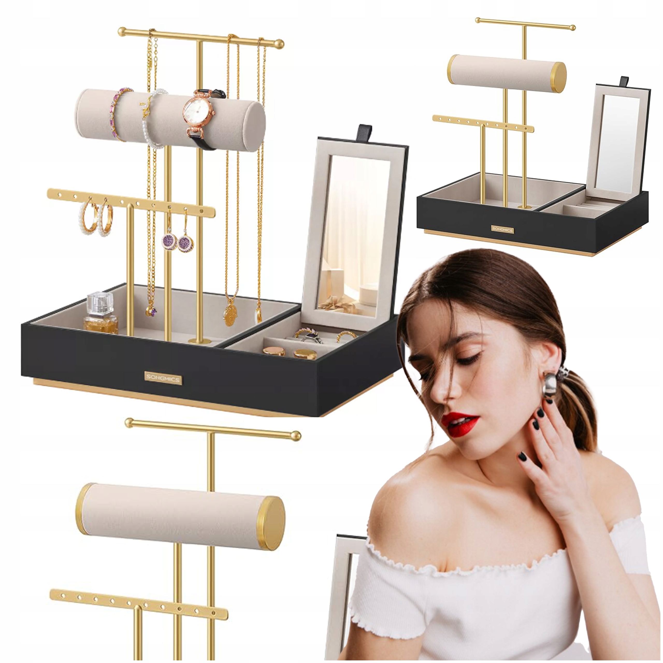 Šperkovnice na bižuterii hodinky organizér elegantní stojan s zrcátkem