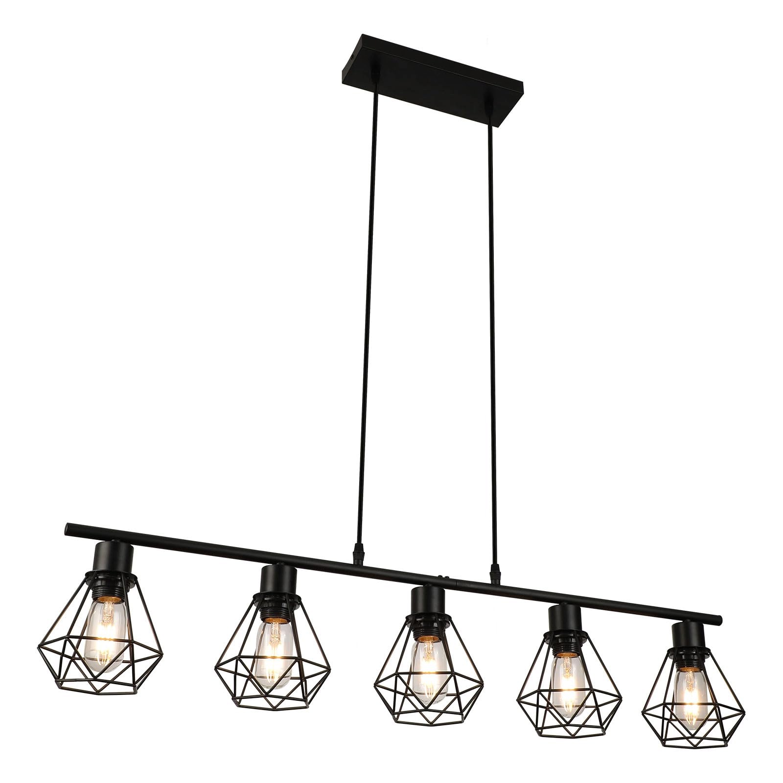 Závěsná lampa do jídelny 5 žárovek černá kovová E27 závěsná lampa