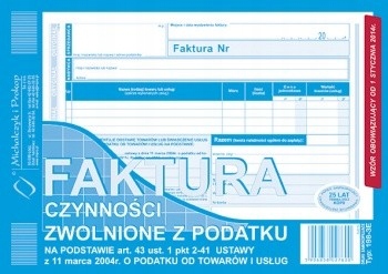 

Faktura czynności zwolnione z podatku A5 198-3E