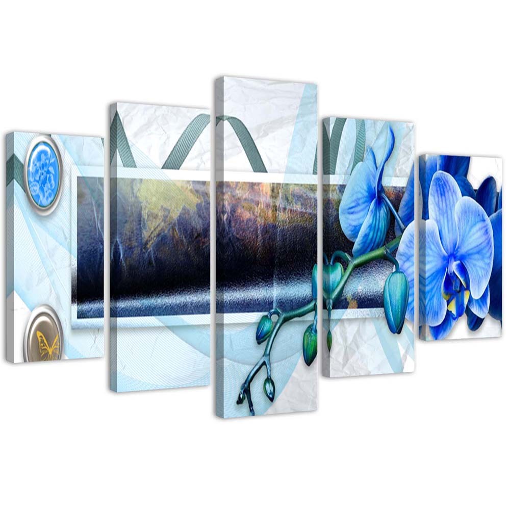 5-dielny obraz na plátne, Kompozícia s orchideou 200x100