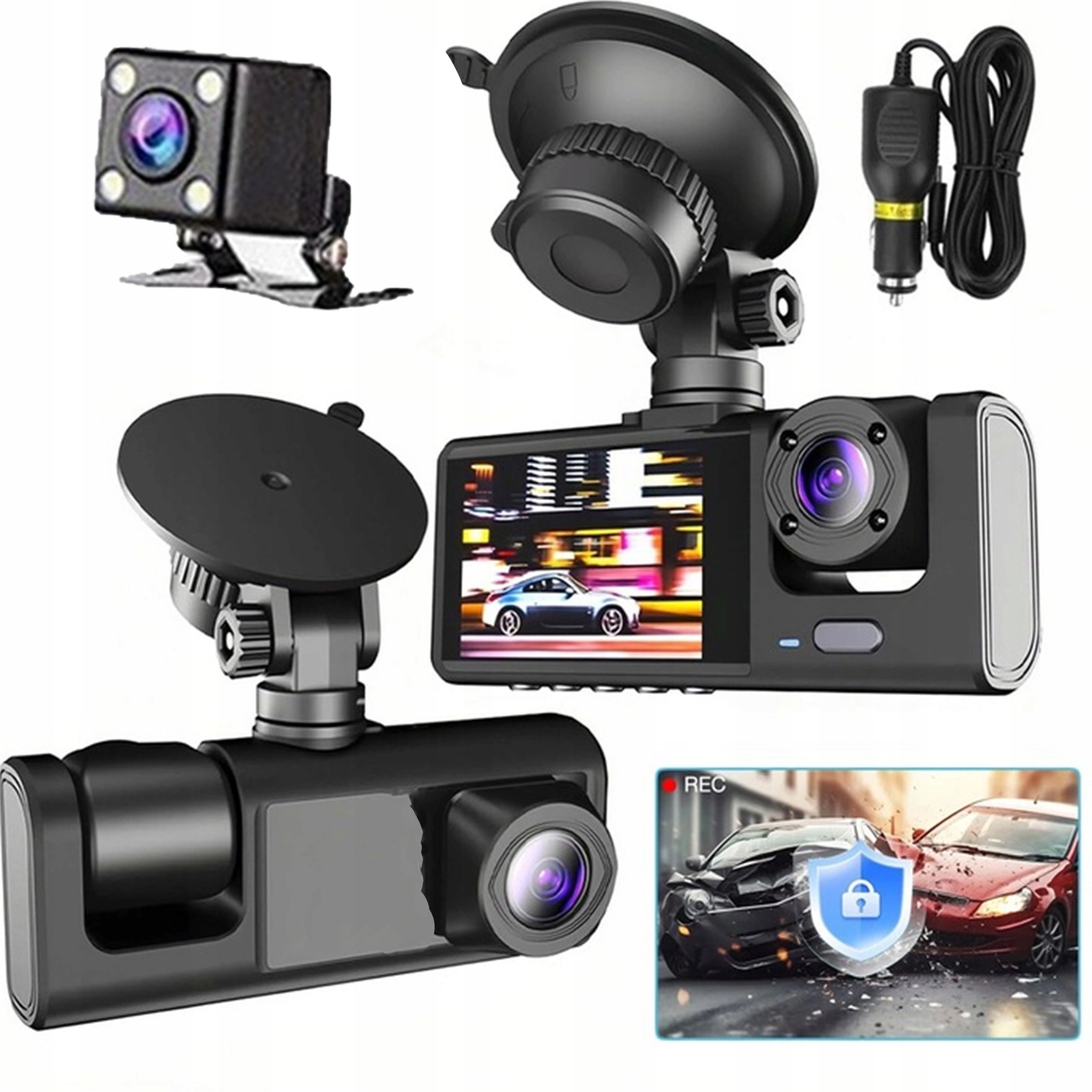 Wideorejestrator Kamera Samochodowa Full Hd 3KAMERY Kamera Cofania G-sensor
