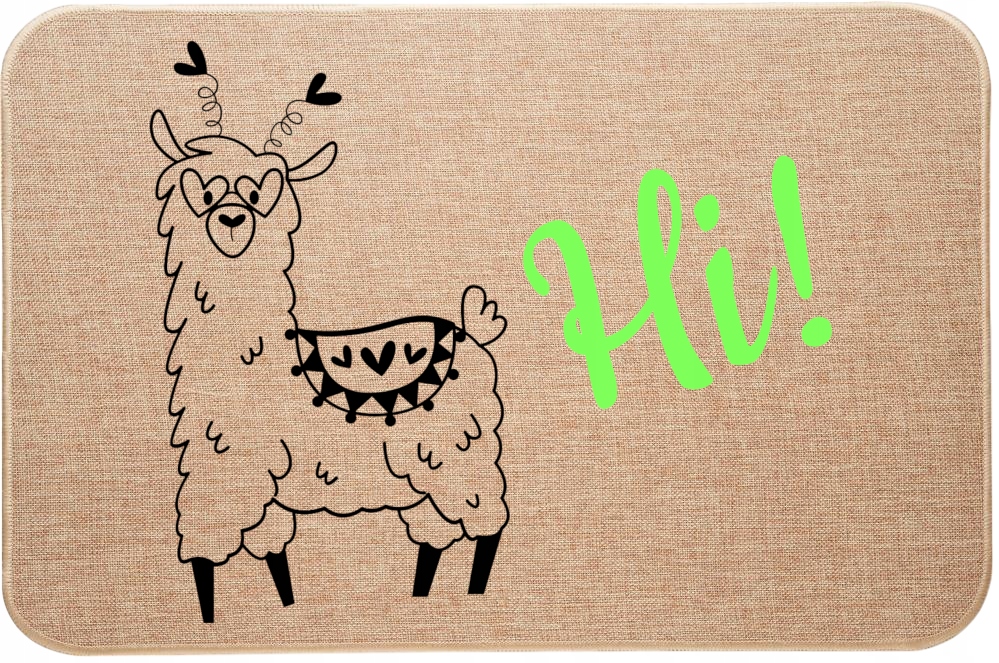 Lněná Vstupní Rohožka s vtipným potiskem Lama Hi! Ahoj