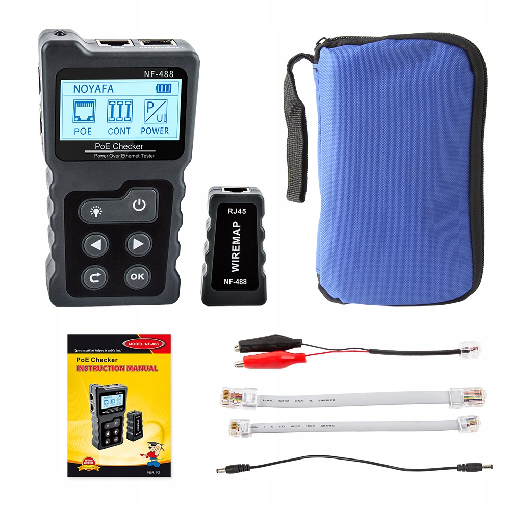 Zaawansowany Tester Kabli Sieciowych RJ-45 Noyafa NF-488 PoE z Ekranem LCD