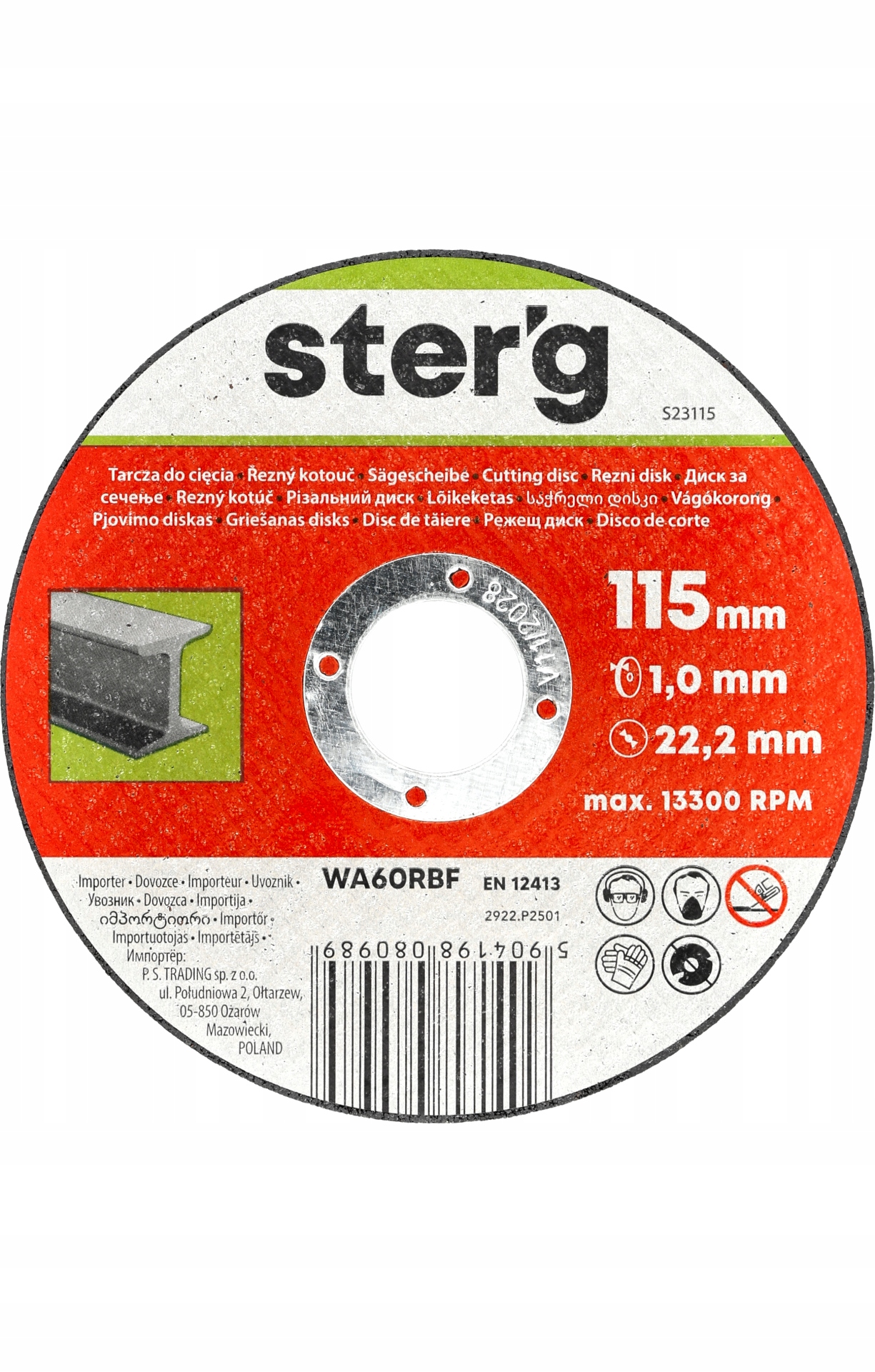 Tarcza korundowa 115x1.0x22.2 mm do cięcia stali metalu Sterg