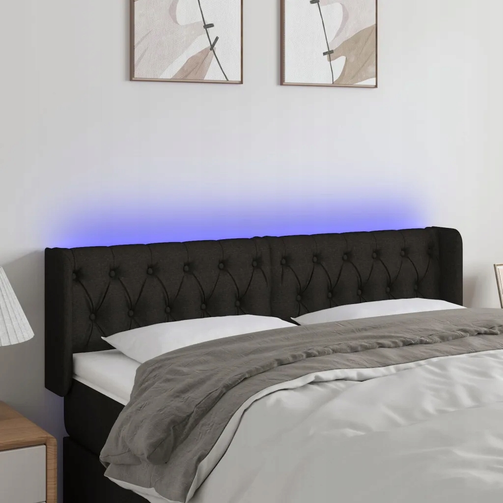 Čelo postele s Led černé 163 x 16 x 78/88 cm textil Černý 3123580