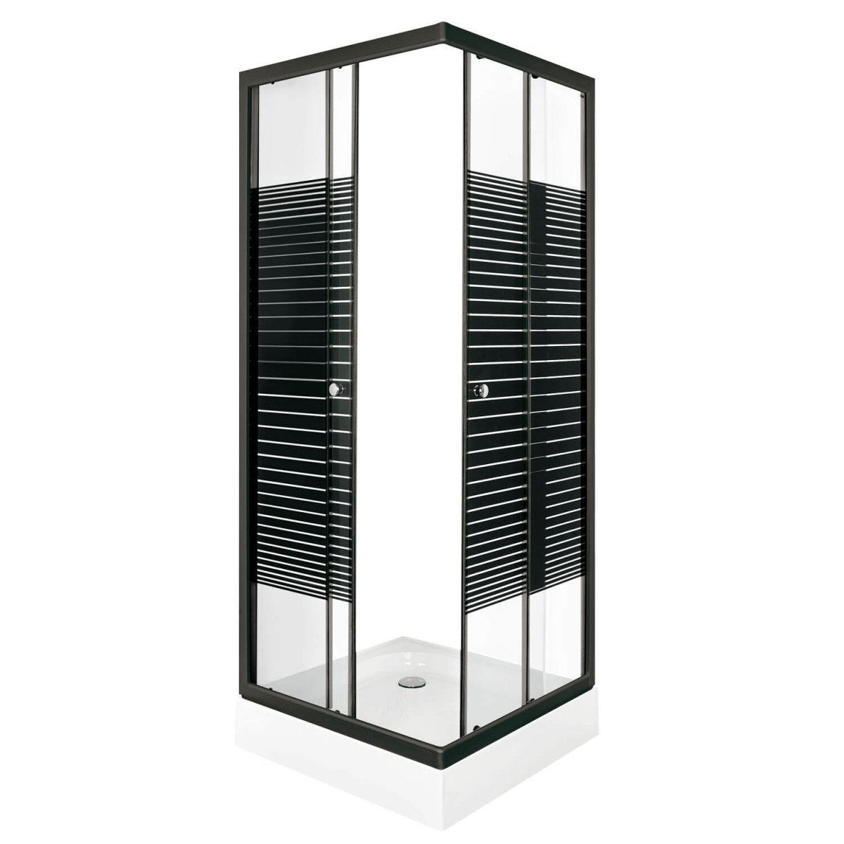 Sprchový kout Kerra 80x80 Pico Black s vaničkou, dekor pruhy