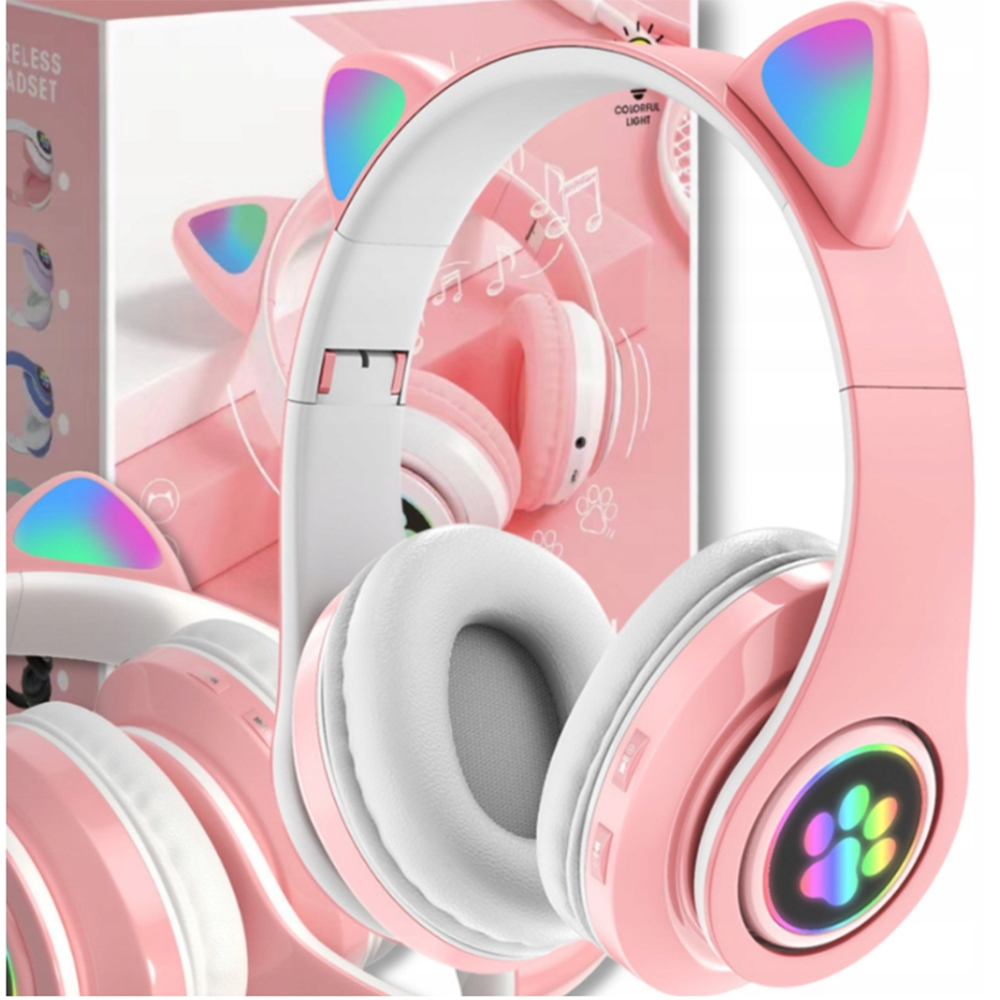SŁUCHAWKI BEZPRZEWODOWE NAUSZNE Z USZAMI BLUETOOTH KOCIE USZY DLA DZIECKA