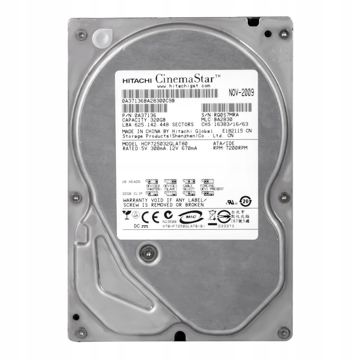 CinemaStar P7K500 320GB 7.2K 8MB Ata 3.5'' HCP725032GLAT80