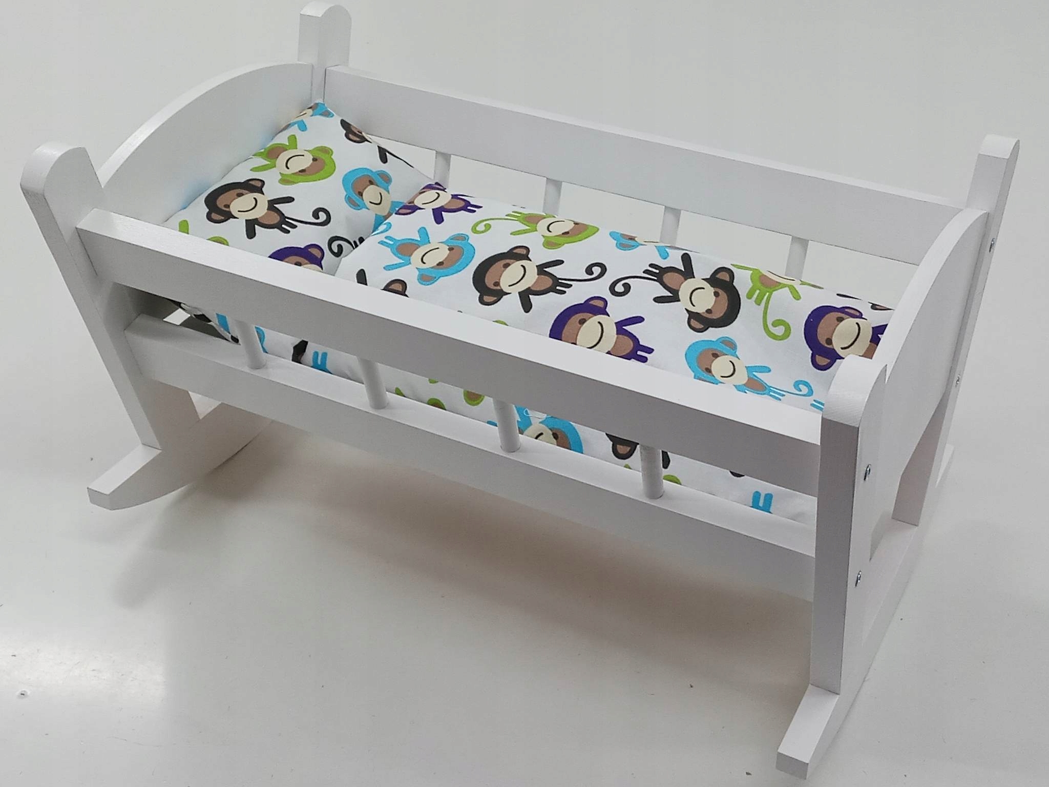 KOŁYSKA DLA LALEK BIAŁA + POŚCIEL Z MATERACEM