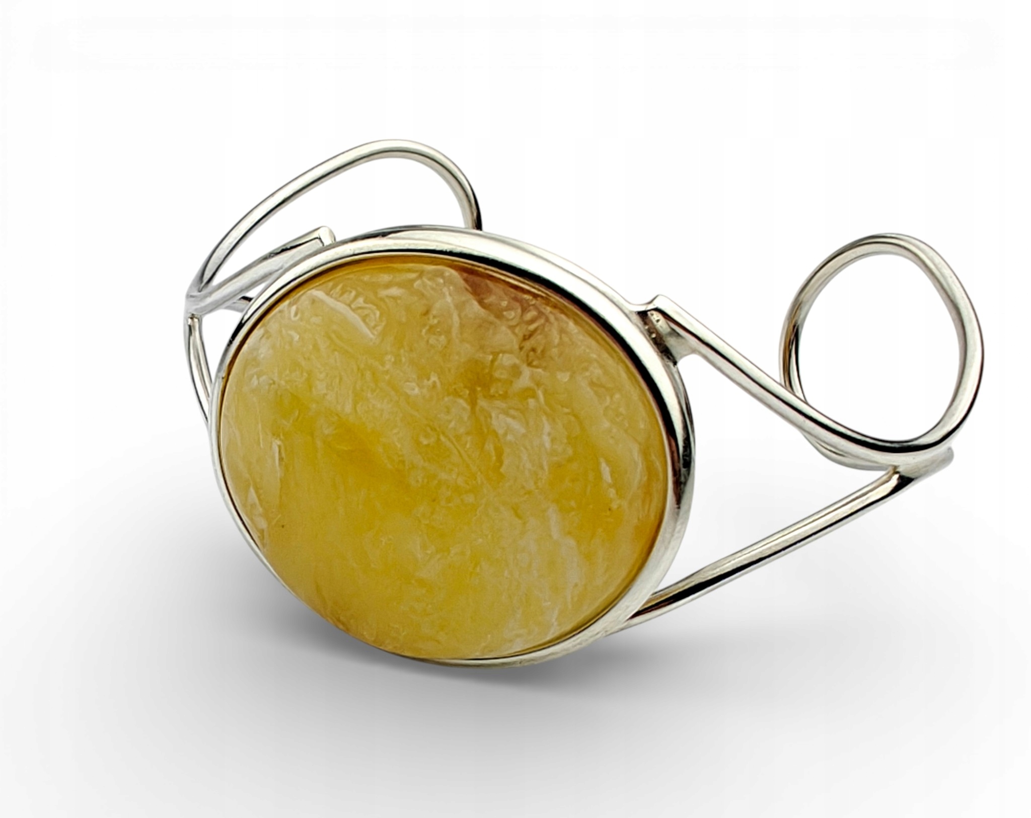 Pevný náramek baltský jantar bílý stříbro bangla krabička