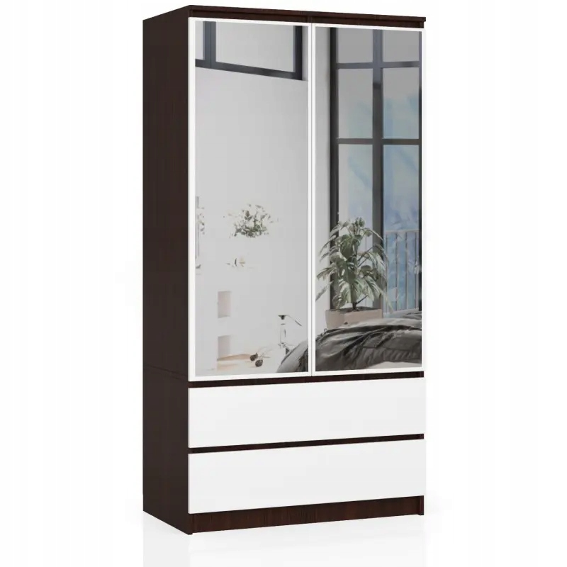 

Szafa S 90 cm 2D 2SZ Z Lustrem Wenge-biała