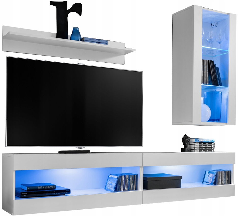 Sada nábytku Rtv Tivoli SET5 Biela/Biela, Modré Led
