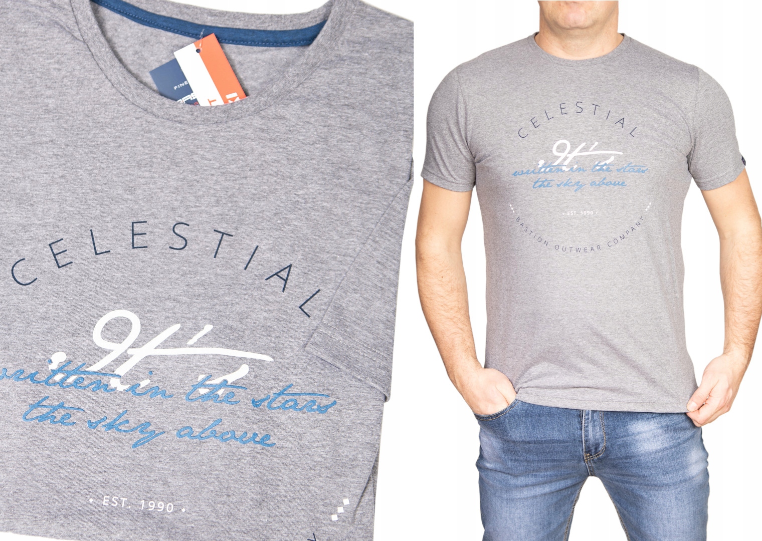 

Koszulka męska szara T-shirt Bastion bawełna 3XL