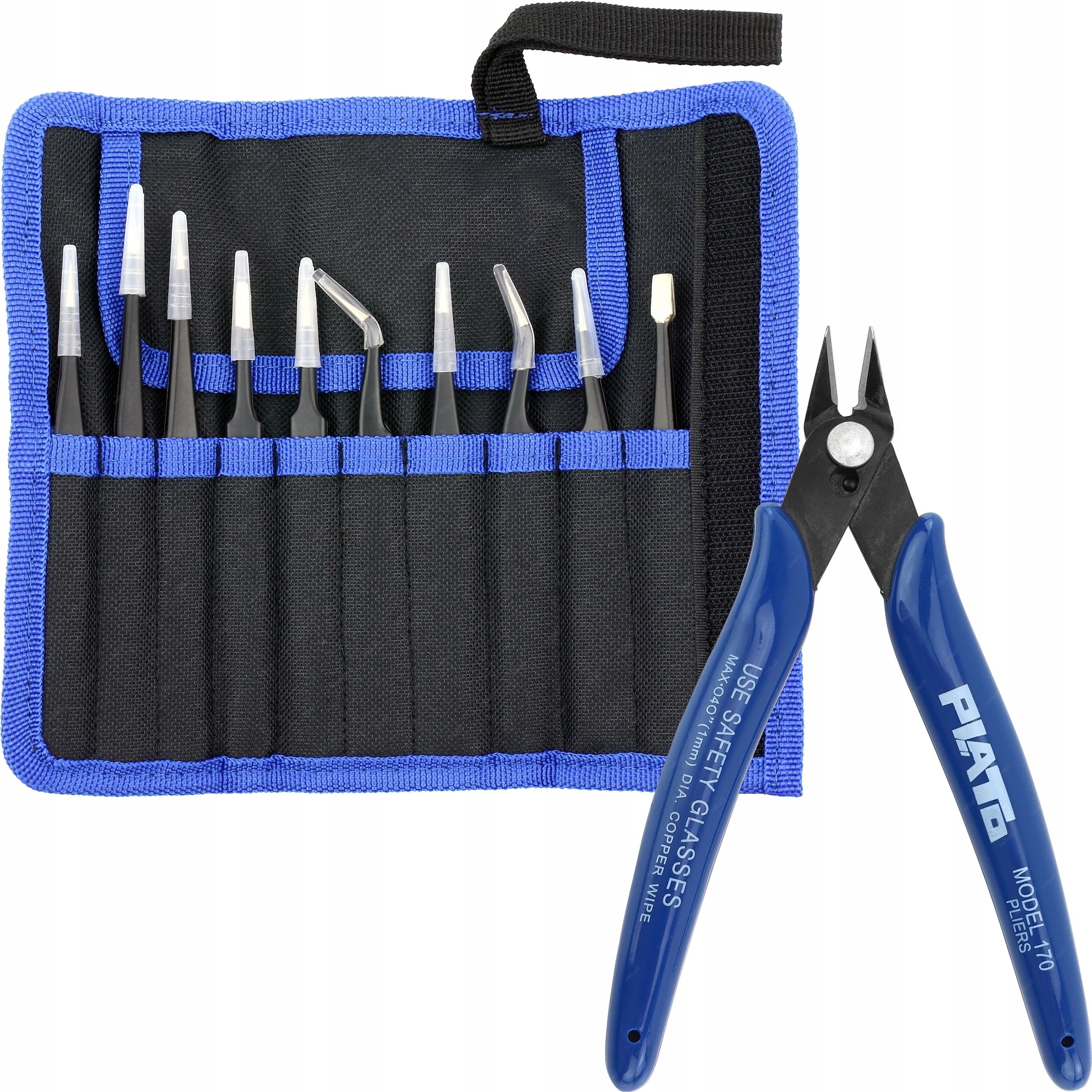 10x PĘSETA PRECYZYJNA PINCETA METALOWA PENSETA DO BRWI ESD + SZCZYPCE PLATO