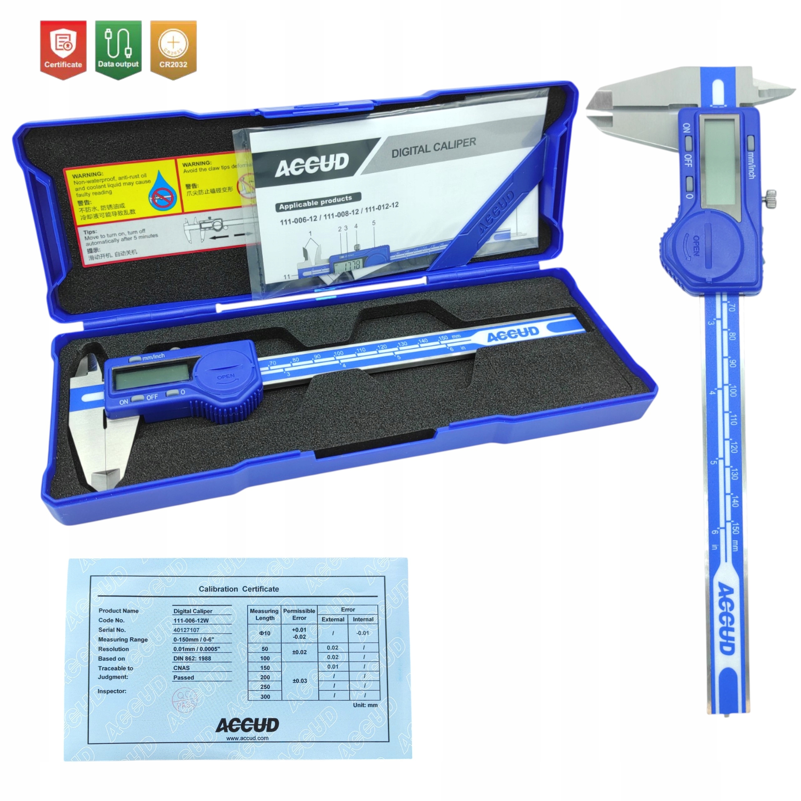 SUWMIARKA ELEKTRONICZNA CYFROWA 150 MM 0,01 MM CERTYFIKAT KALIBRACJI ACCUD