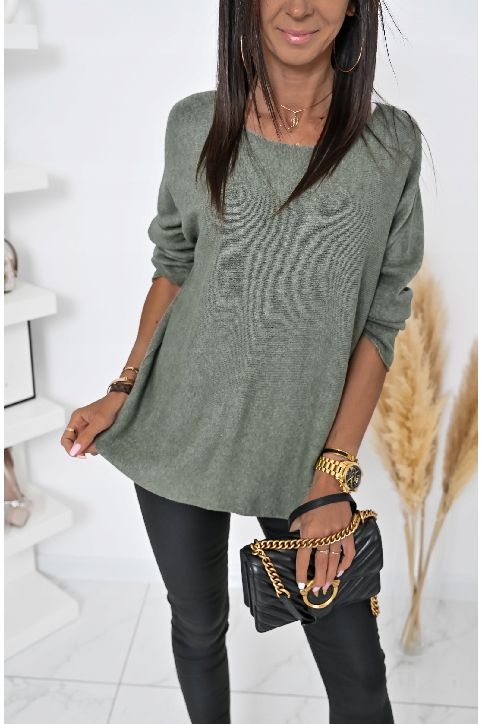 GŁADKI LEKKI CASUALOWY SWETEREK OUTLINE! WZ.2 Kolor zielony