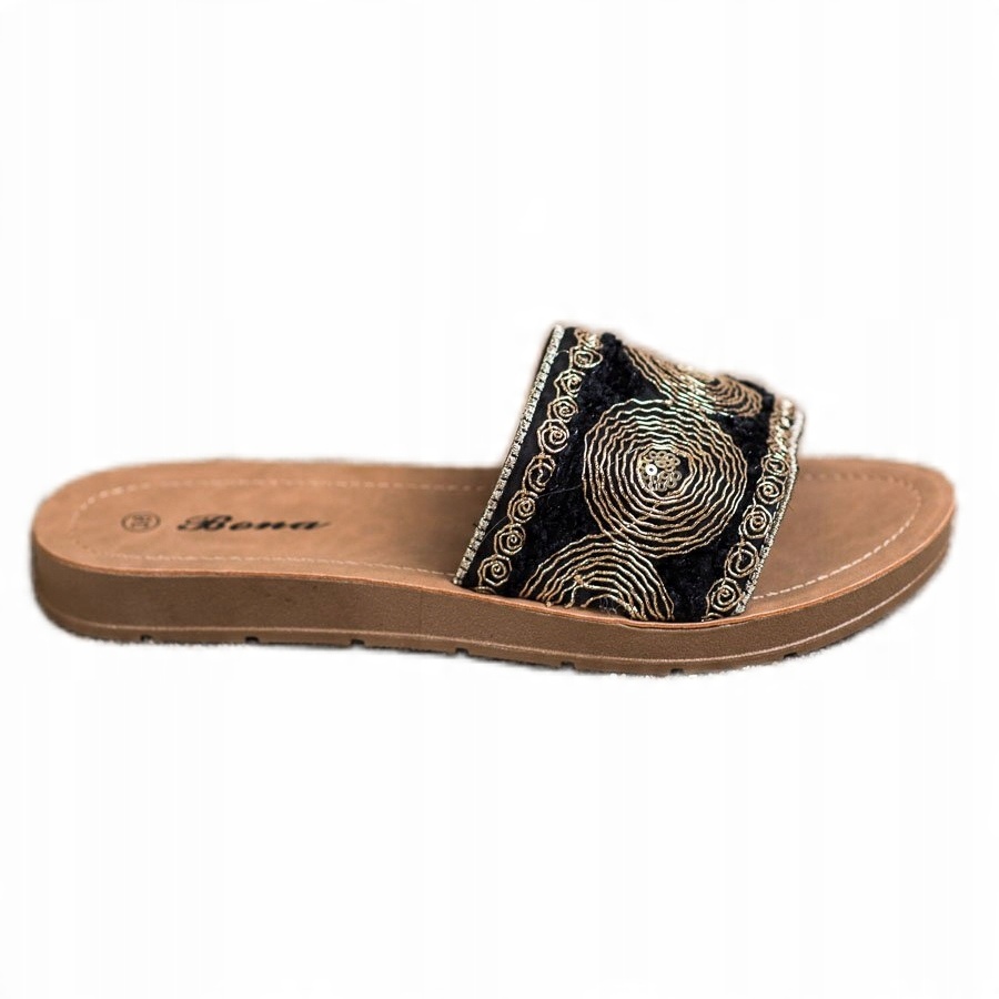 

Czarne Tkanina Buty Klapki damskie Bona r.38
