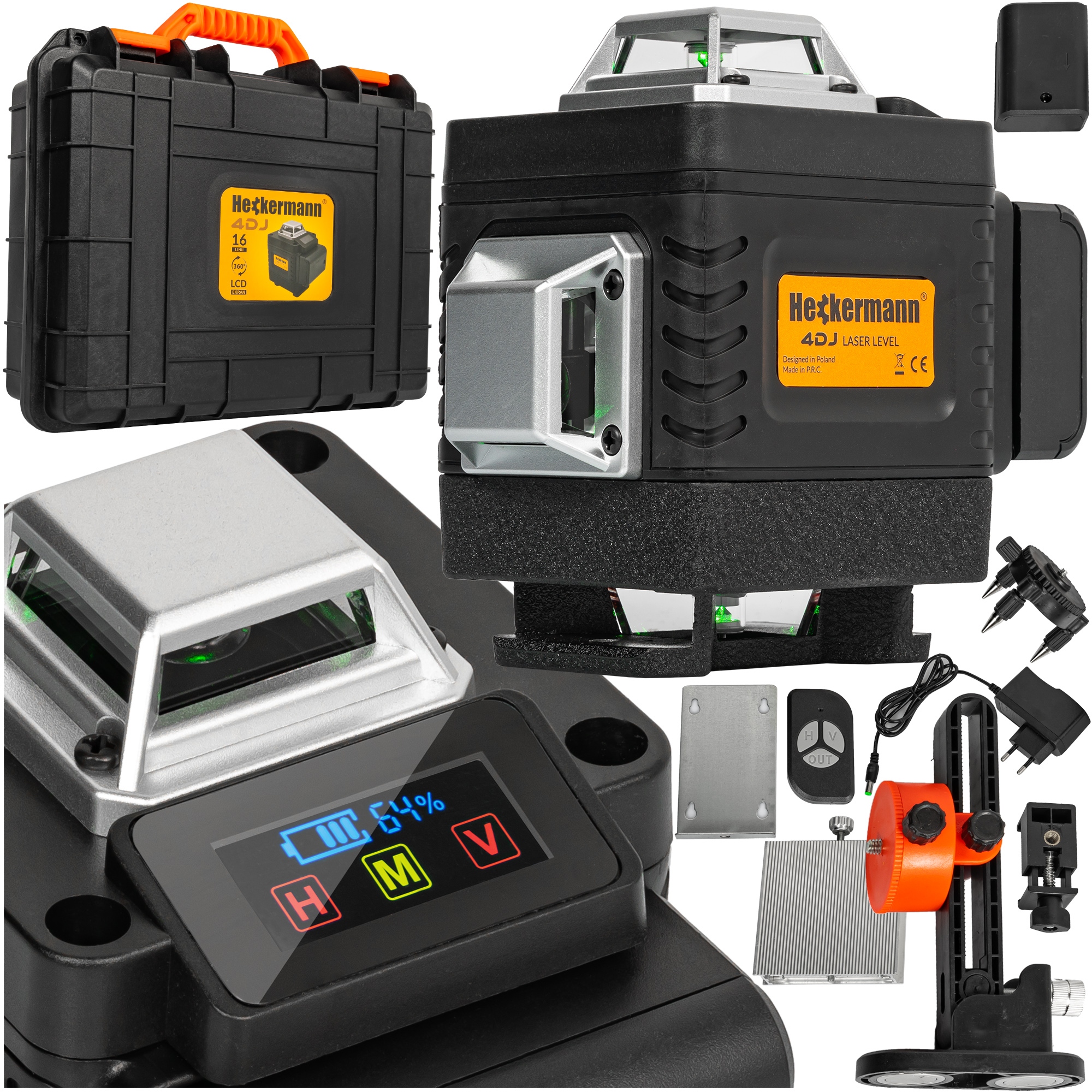 

Poziomica Laserowa 360° Laser Krzyżowy LCD 4D