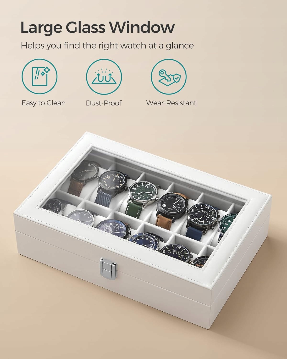 Krabička na hodinky Songmics s 12 přihrádkami, pouzdro pro vystavení