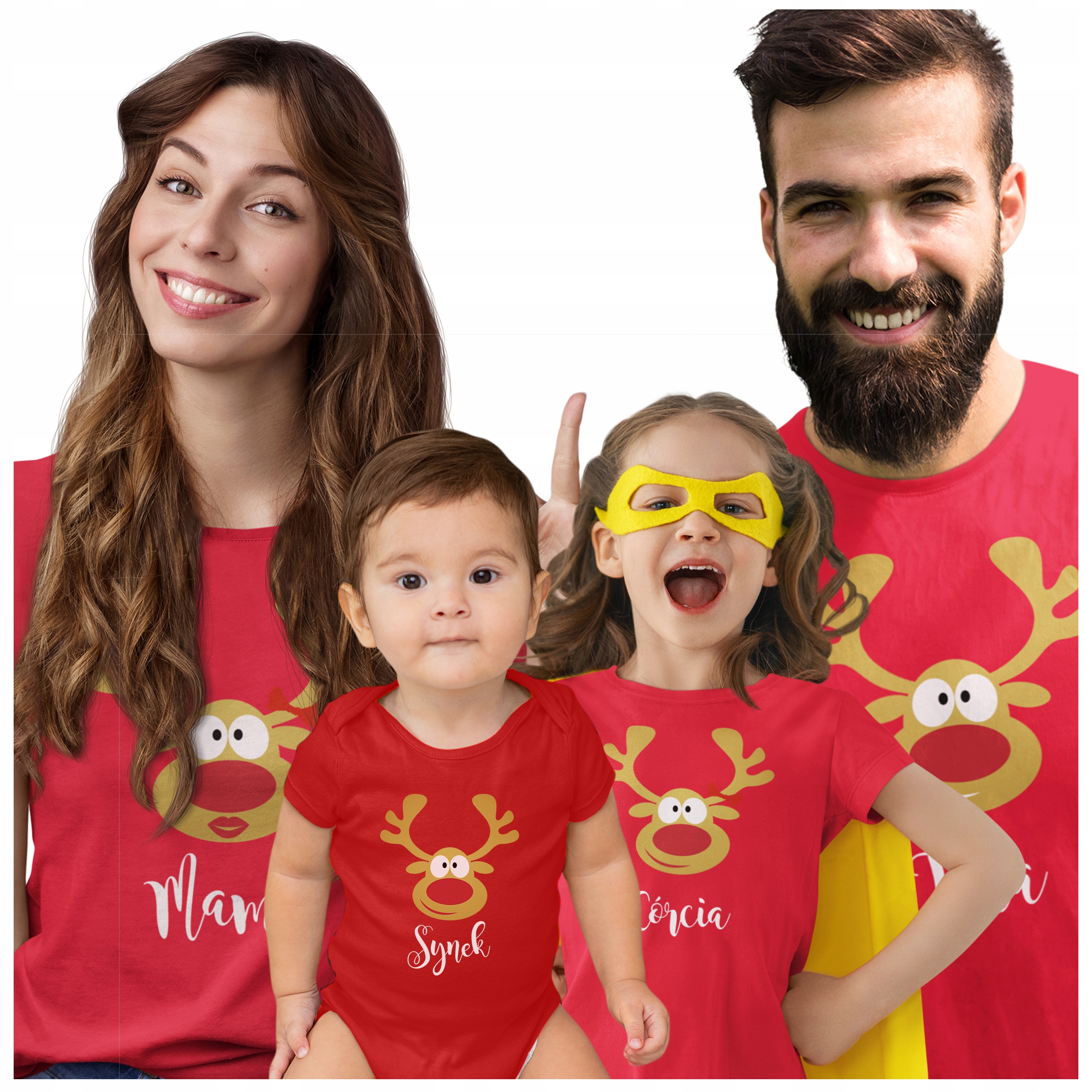 Vánoční Trička, Sada S Sobem Pro Rodinu, Červená, Pro Tatínka, Maminku, Velikost 4