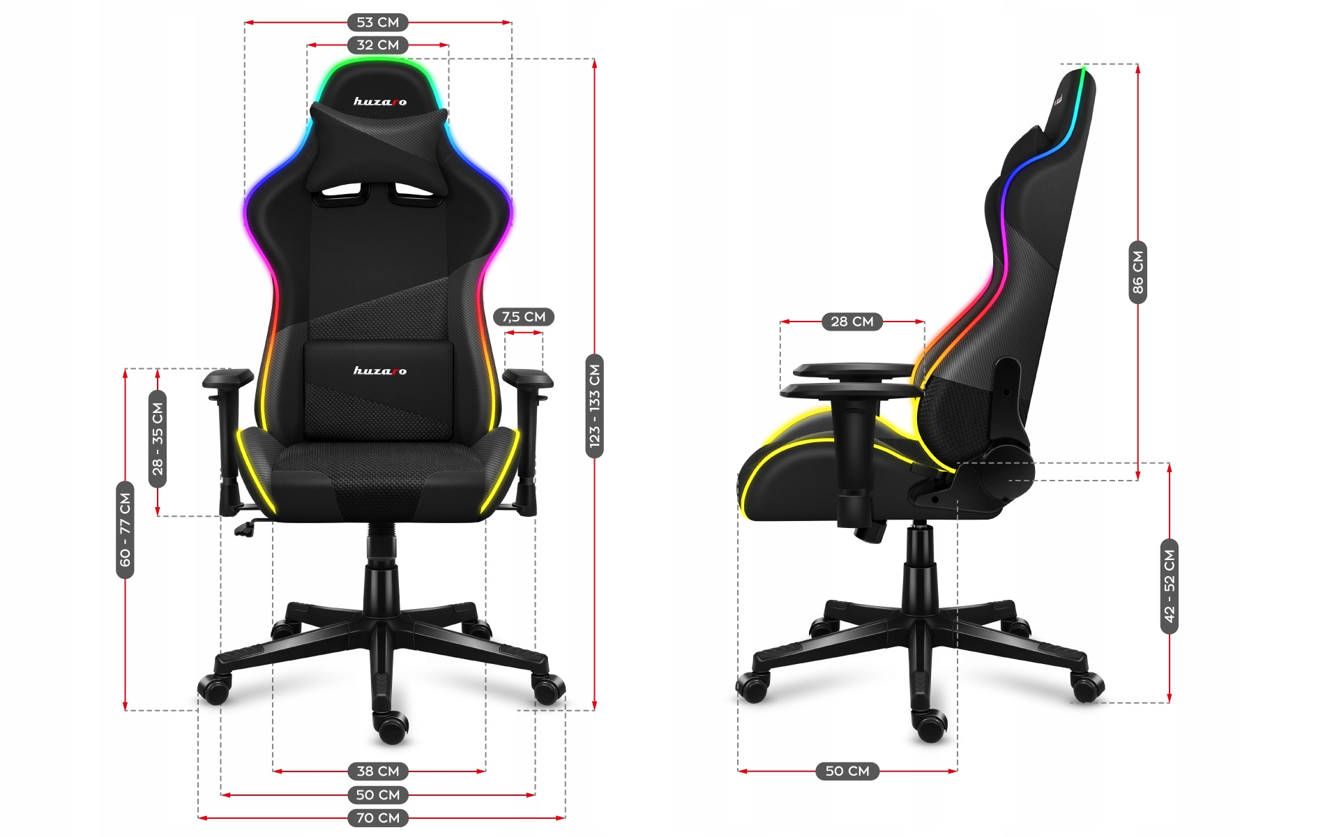 Ігрове крісло поворотне МАТЕРІАЛ HUZARO Force 6.2 RGB LED Lights Колір оббивки чорний