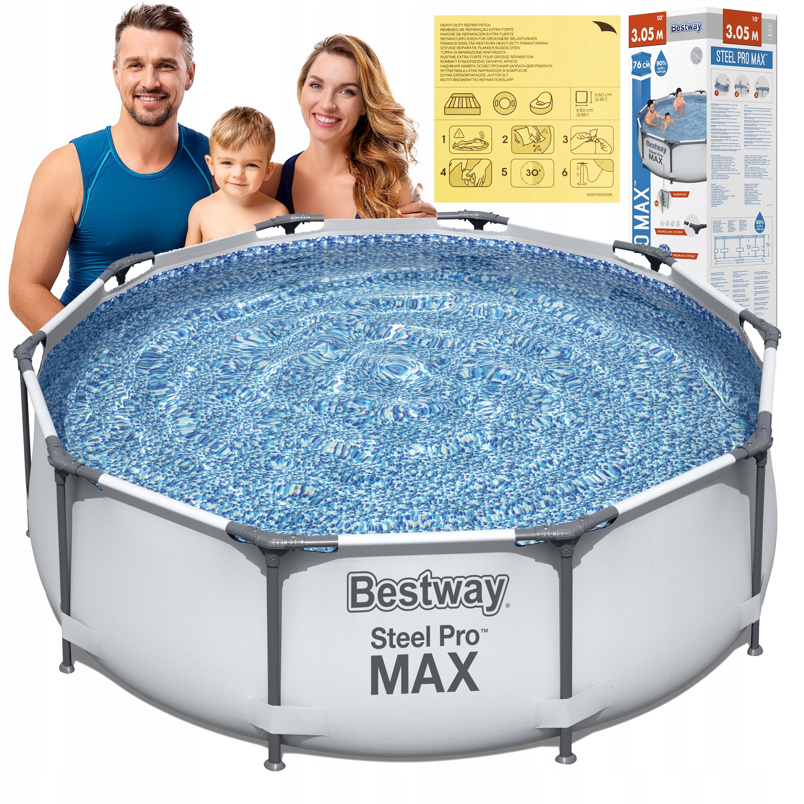 Roštový záhradný bazén 305x76 Bestway 56406 Pre Deti A Dospelých záplata