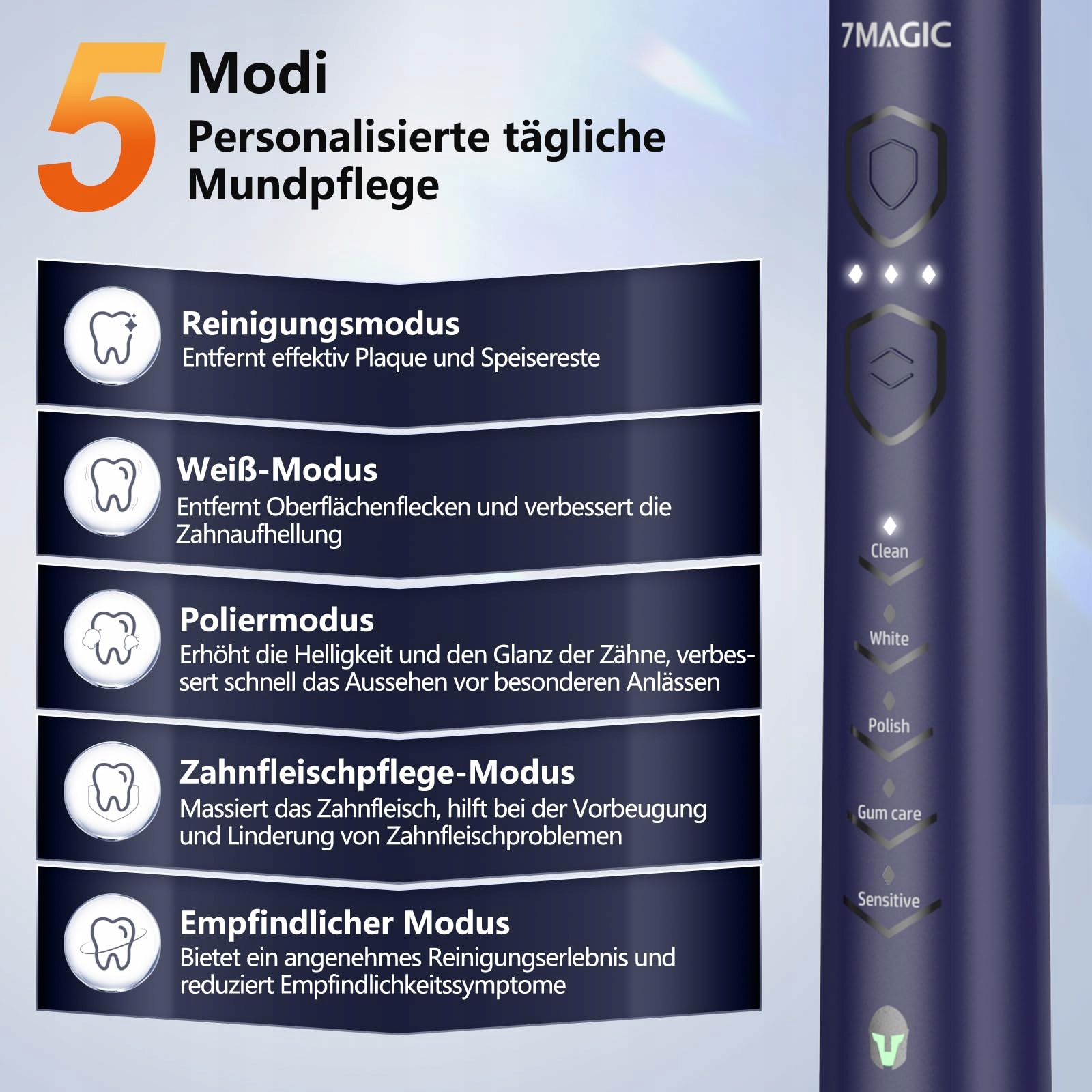 7MAGIC Szczoteczka Soniczna Elektryczna 3 Intensywności 5 Trybów — miniatura 3