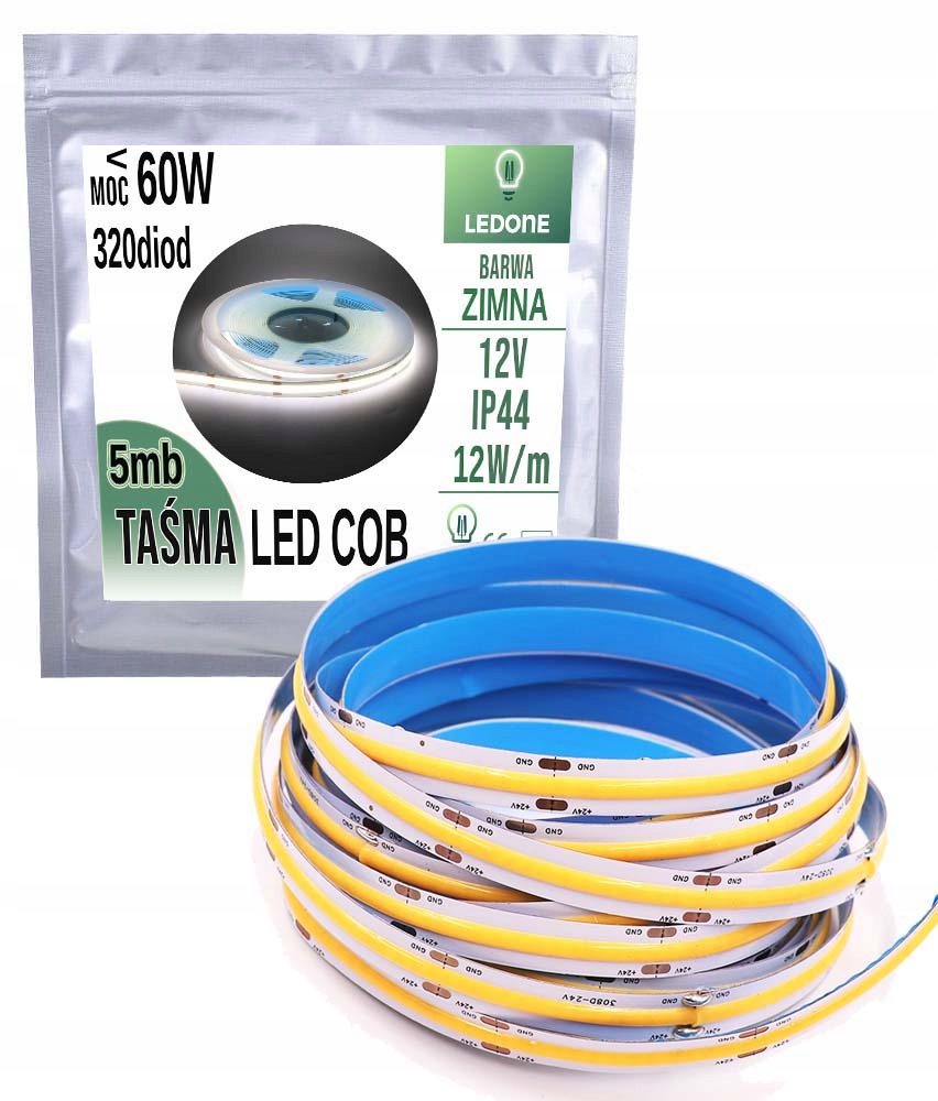 

Taśma Led Cob 12V 12w/m ip44 Neon Zimna 5m Linia