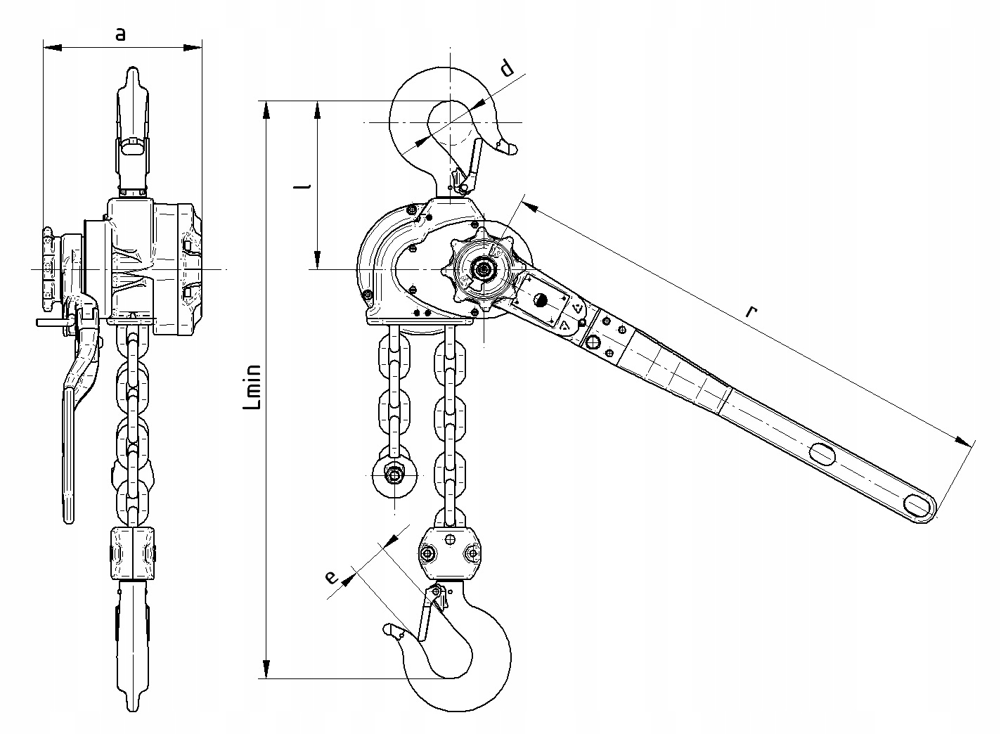 Wciągarka z Grzechotką 0,8t Łańcuch 3m Wciągnik Waga produktu z opakowaniem jednostkowym 8.4 kg