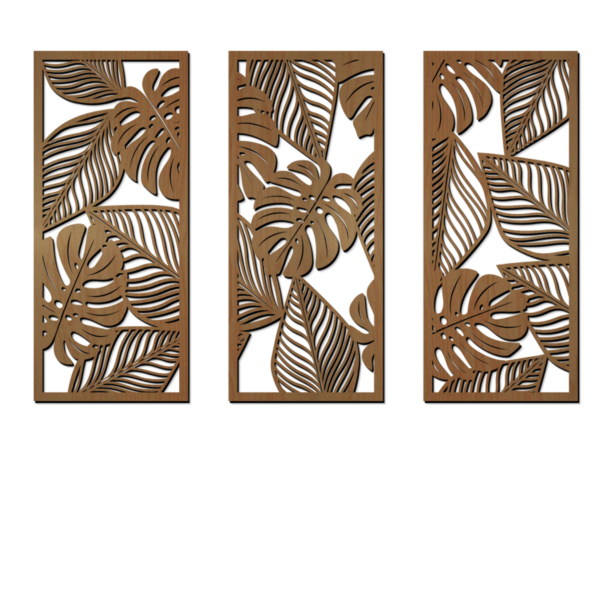 Zestaw 3 paneli drewnianych na ścianę Monstera