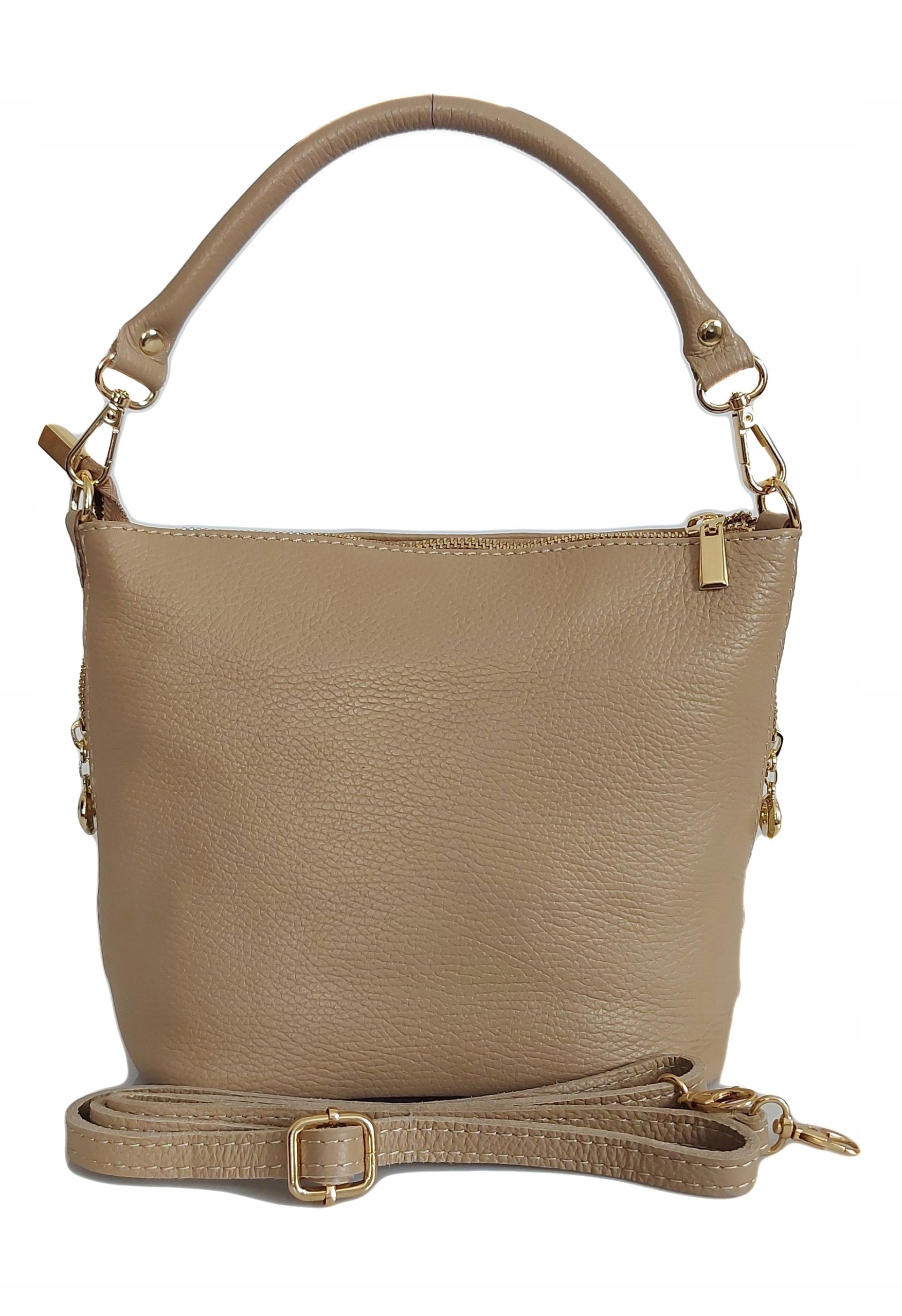 Roztomilá italská kabelka přes rameno, sáček Vera Pelle, kožené, prostorné zlaté kování