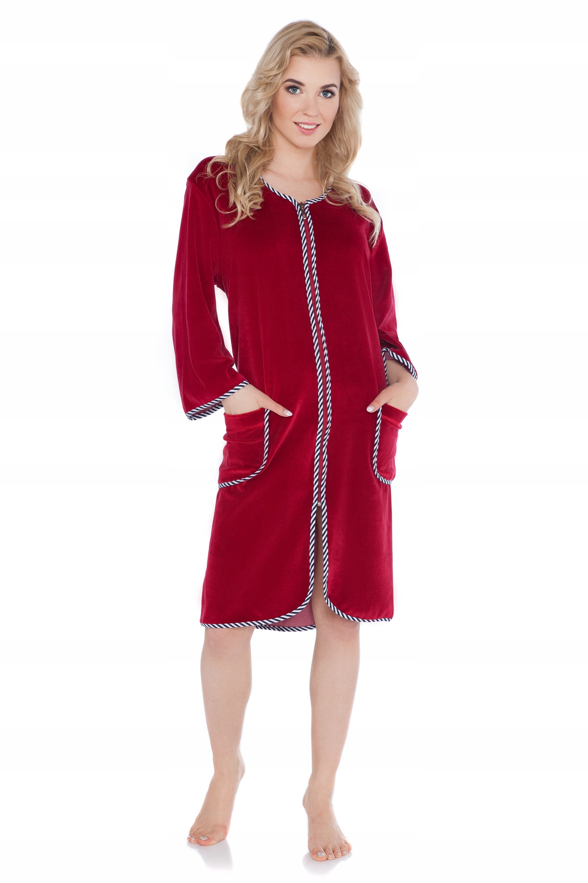 SZLAFROK DAMSKI WELUROWY BORDO (SIZE PLUS)