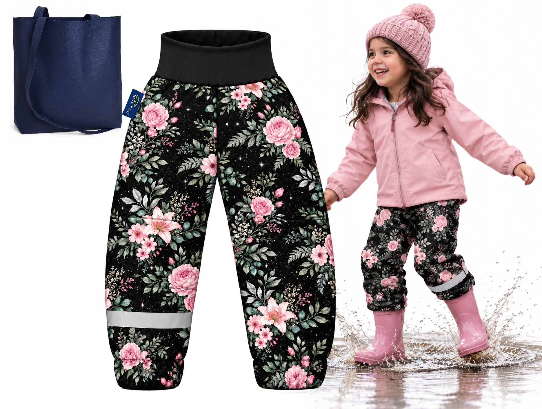 Spodnie na deszcz i chłód Podwinięcie softshell róża, lilie, garden r.92