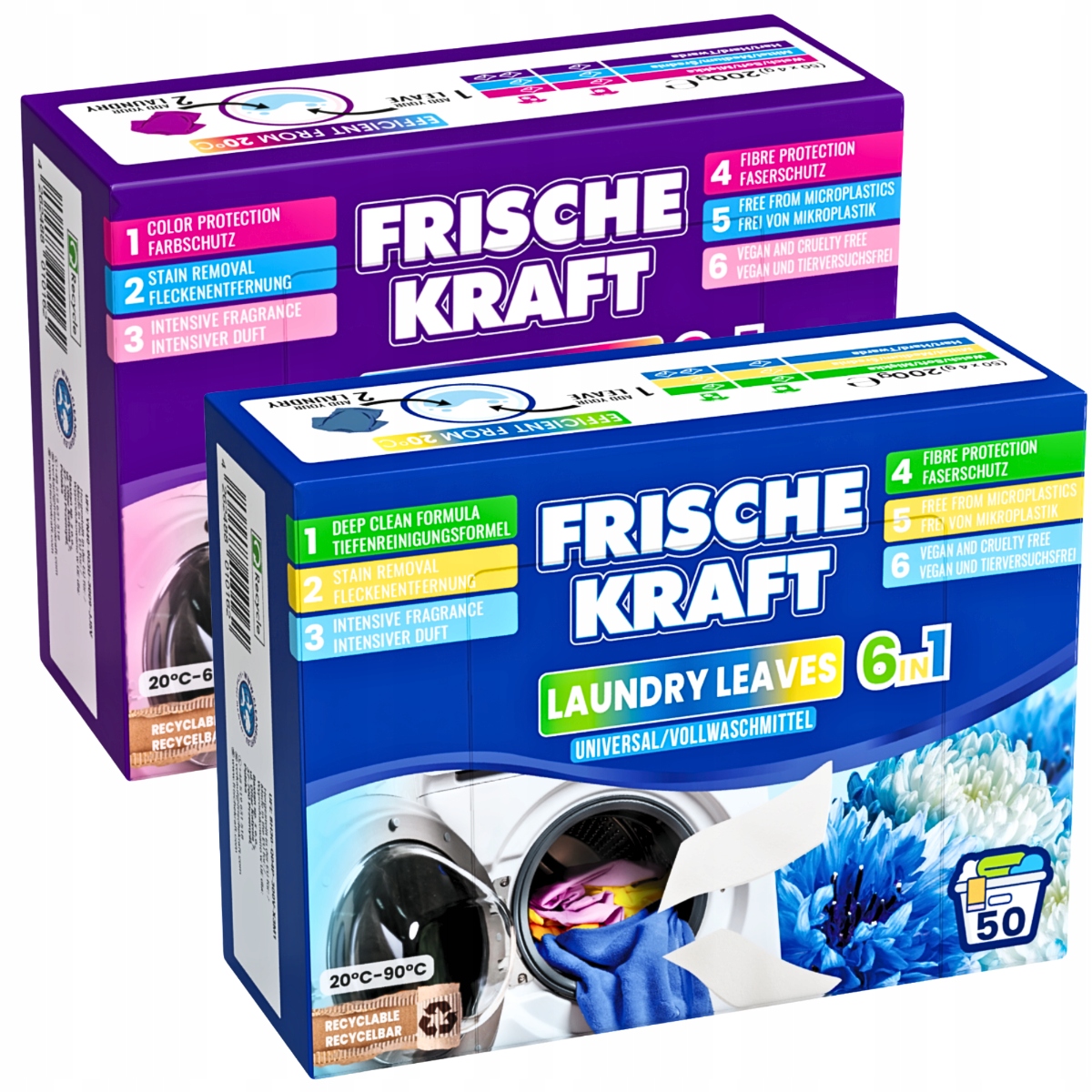 Levně Frische Kraft 6v1 Rozpustné listy na praní Univerzální barva 2x50ks